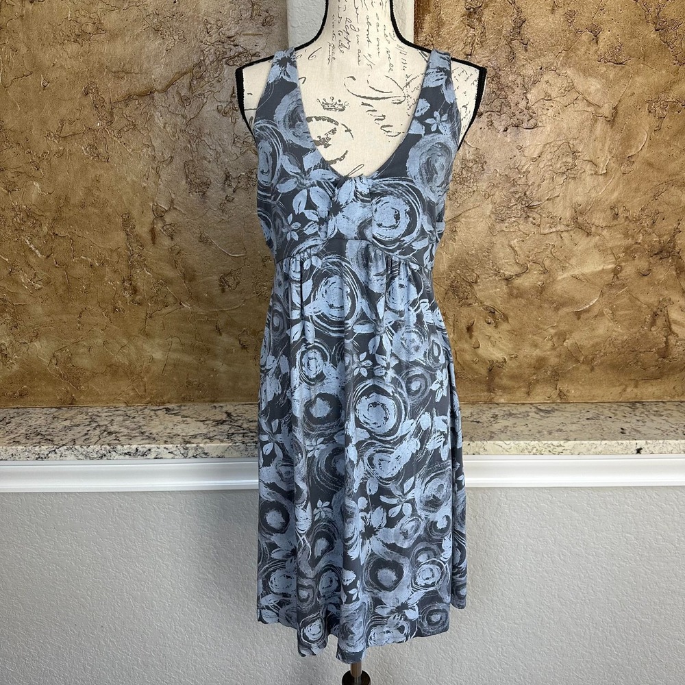 Fresh Produce Tank Dress Small Sleeveless Floral Print Blue Gray Sundress Cruise